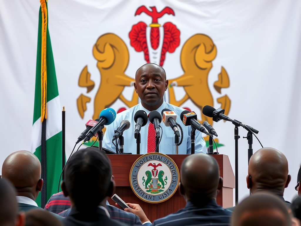 a professional government press briefing scene in abuja senior nigerian