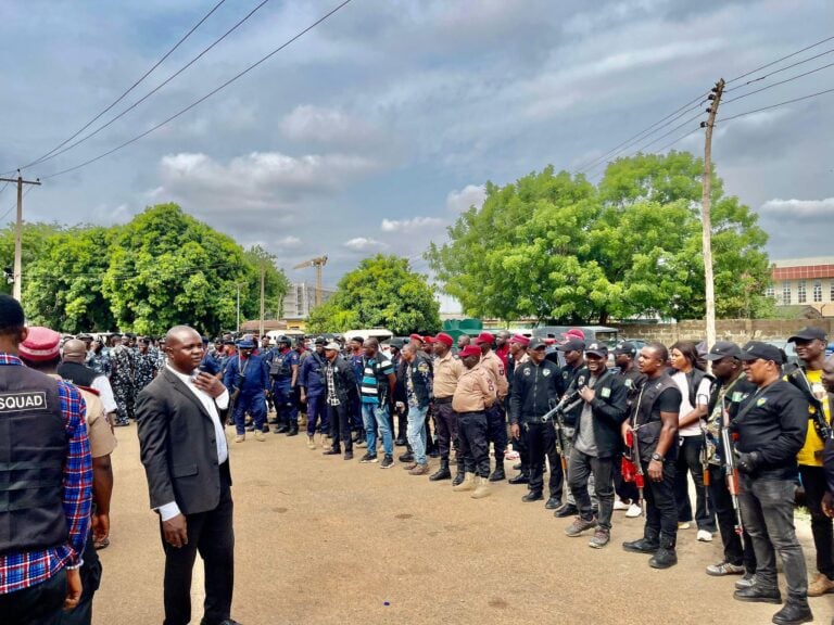 Kwara police and security agencies during joint show of force operation for Easter security