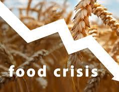 Stacks of global food commodities including cereals, sugar, and vegetable oils with rising prices and fuel pumps in the background representing global food price inflation.